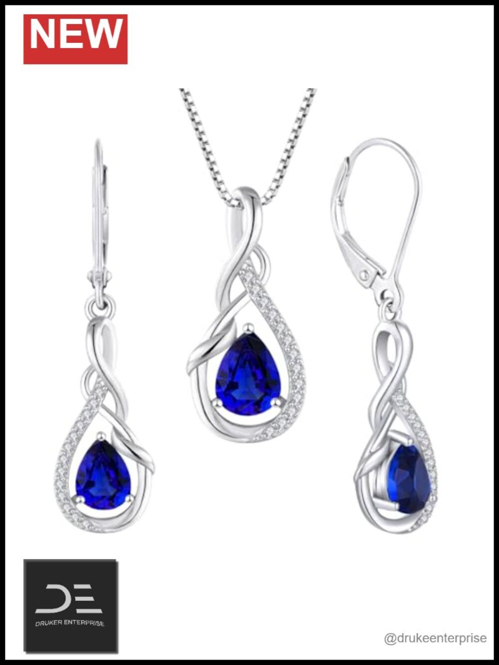 925 Sterling Silver Necklace and Earrings Jewelry Set with Created Sapphire